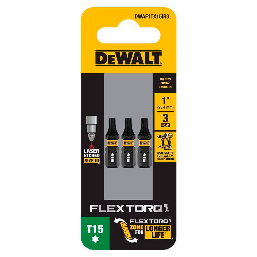 Kit com 3 Bits Torx de Impacto T15 x 25mm Flextorq Dewalt DWAF1TX15IR3