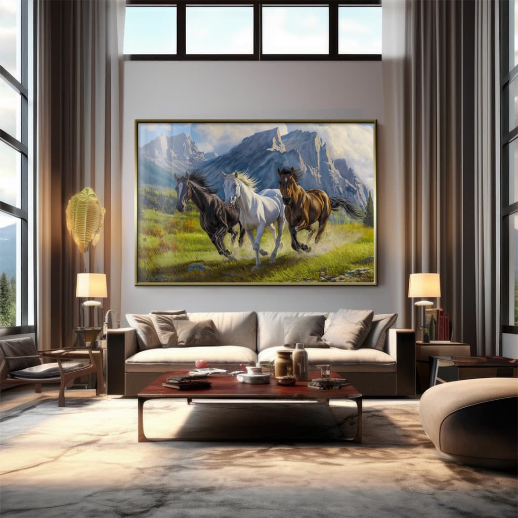 Quadro Decorativo GRANDE Alta Resolução Para Sala Quarto Escritório Quadro Três Cavalos