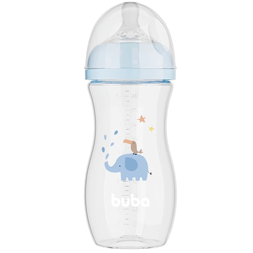 Mamadeira Buba Easy Flow 330ml Com Bico Antivazamento Fluxo 3 Elefante Azul mamadeira buba