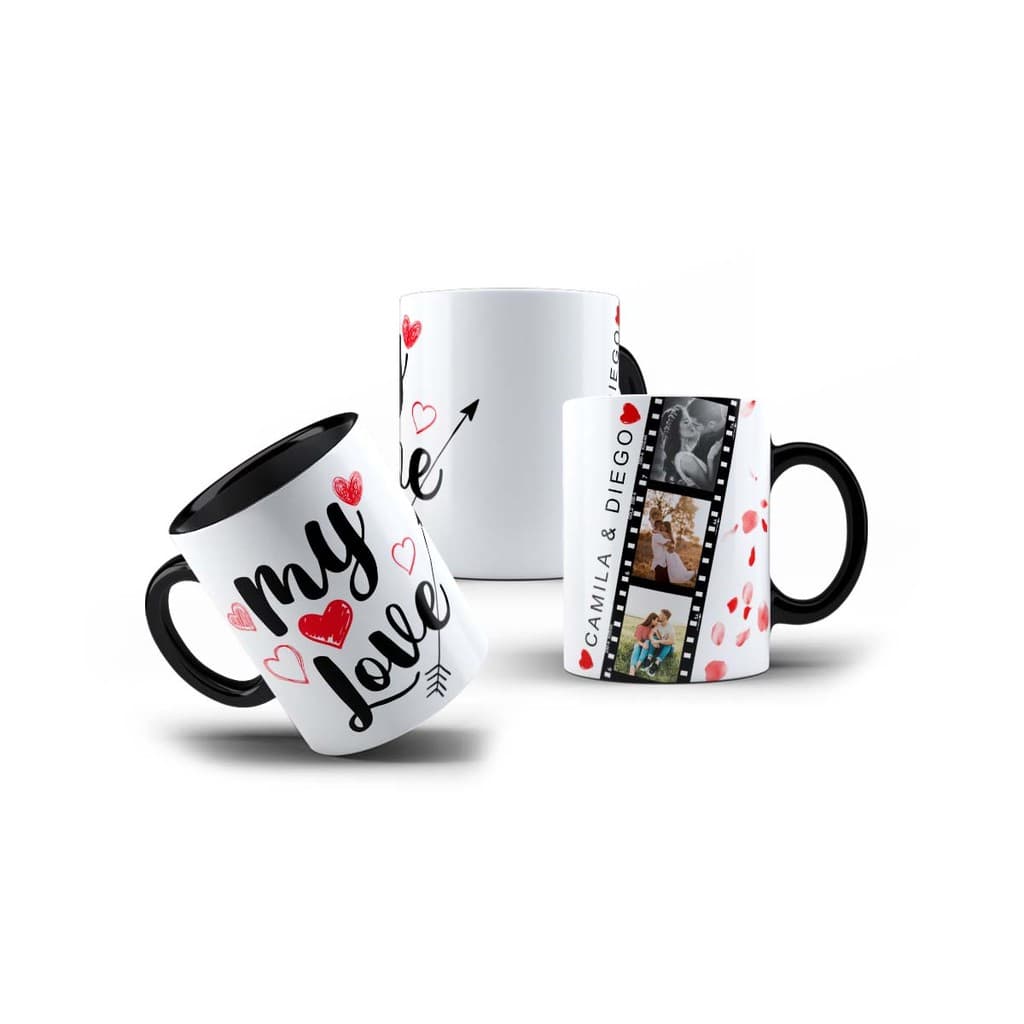 Caneca Personalizada Namorados Filme Nome e Foto Alça Color