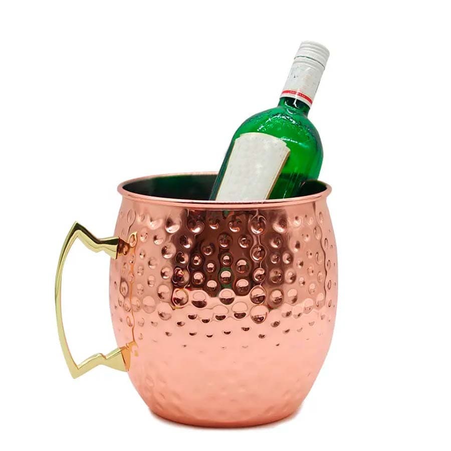 Balde de Gelo 5L Caneca Moscow Mule GIgante Inox Cobreado Martelado