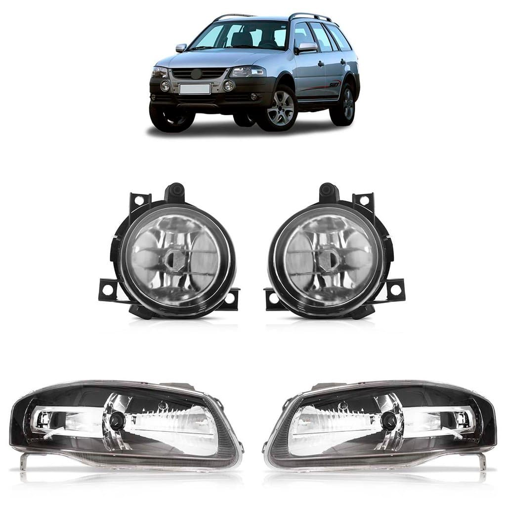 Kit Par Farol Parati Surf G4 2006 A 2012 Máscara Negra Friso Cromado + Par Farol de Milha