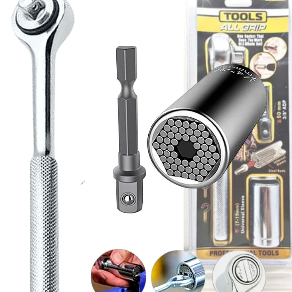 Kit Soquete Universal 7 A 19mm Com Chave Catraca 3/8