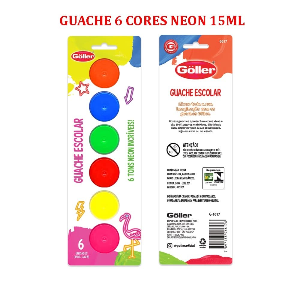 Tinta Guache Com 6 Cores Neon / Tradicional / Pastel / Glitter Göller