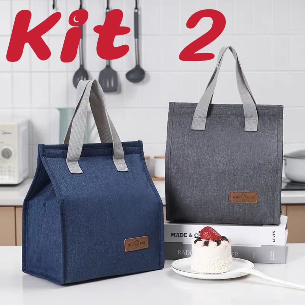 Kit 2 lancheira térmica de tecido Oxford simples e portátil estilo coreano/sem zíper  yihan