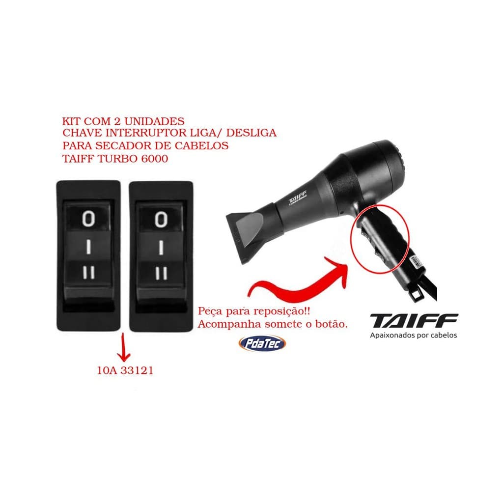 Kit 2 Chave Interruptor com Diodo para Secador De Cabelo Taiff Turbo 6000 33121