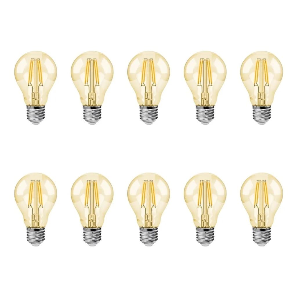 Kit Promoção 10 Lâmpadas Retro Led A60 Filamento 4W Ambar Bivolt Galaxy