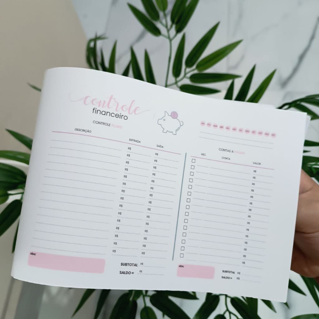Bloco controle financeiro e contas  -  Rosa  -  Bloco de Notas