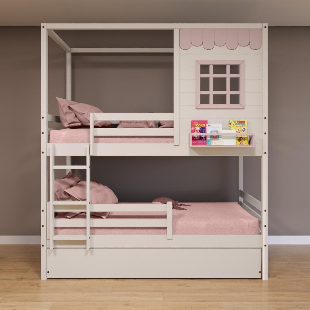 Treliche Casinha Grade Removível Madeira Branco-Rosa
