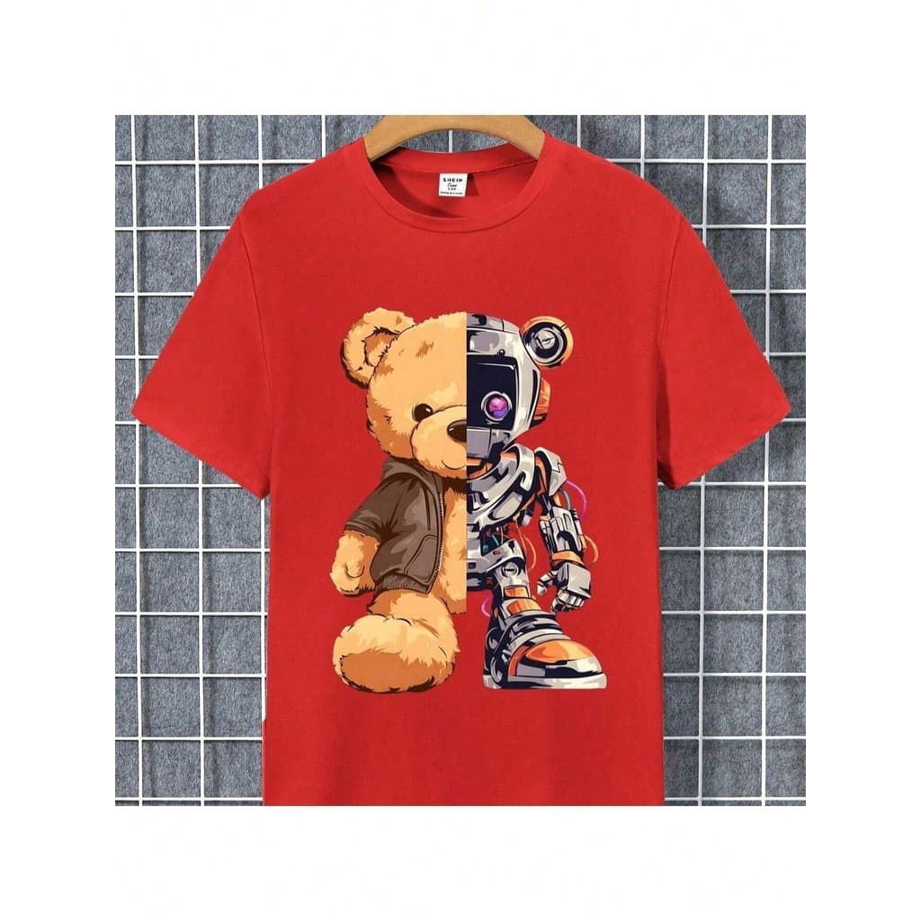 Camiseta Infantil Menino Robo e urso Blusa para menino 100% algodão estampada