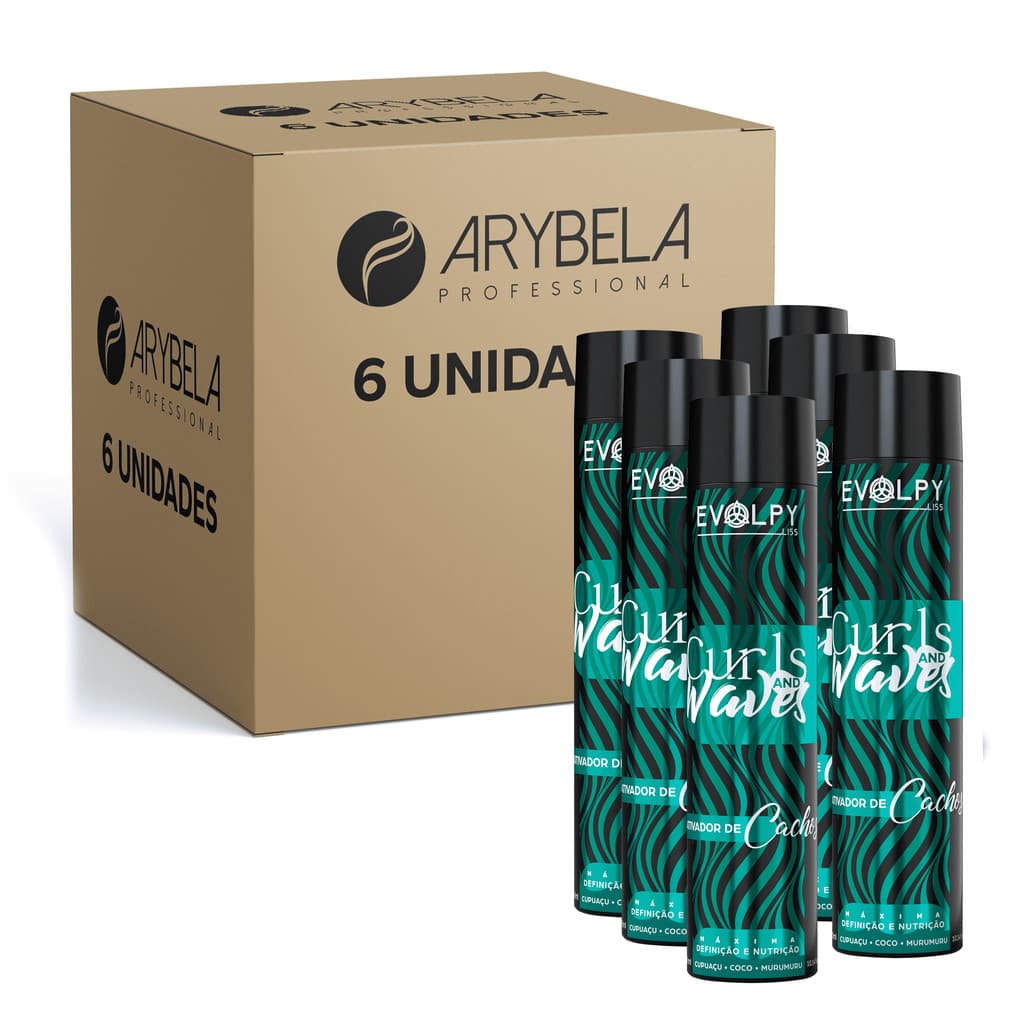 PACK 6 UN - ATIVADOR DE CACHOS CURLS AND WAVES - 300ml - EVOLPY LISS