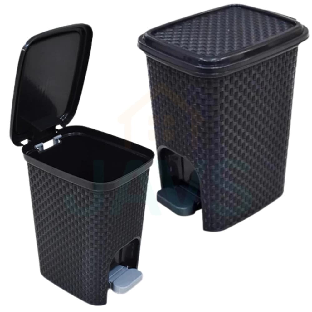 Lixeira Rattan com Pedal 7 Litros Preta ou Branca Cesto Cozinha Banheiro