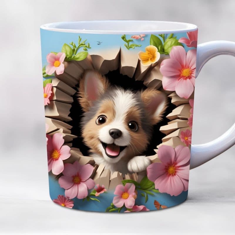 Caneca personalizada arte 3D dog cachorro caneca de porcelana 325 ml