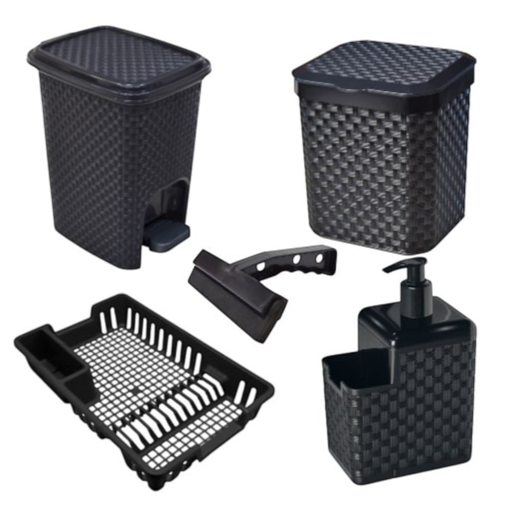 Conjunto Cozinha Lixeiras 7L e 5L Porta Detergente Rodo Escorredor Organize Já