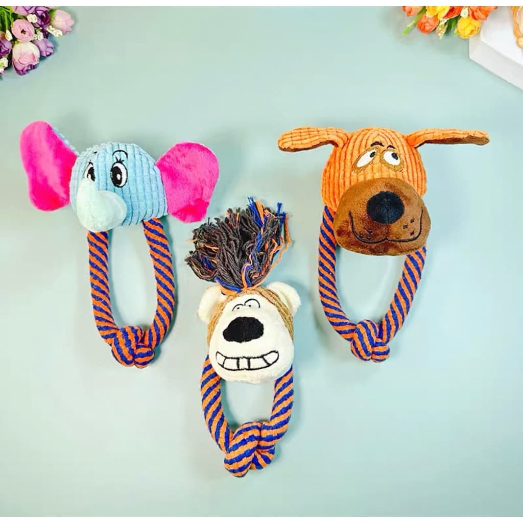 Brinquedo mordedor de pelúcia para cachorros Pets Cães animal de estimação com apito e corda