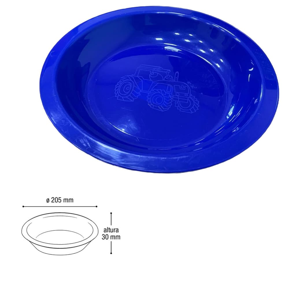 Prato Infantil de Plástico Com Desenho de Trator Cor Azul Arqplast 25317PM