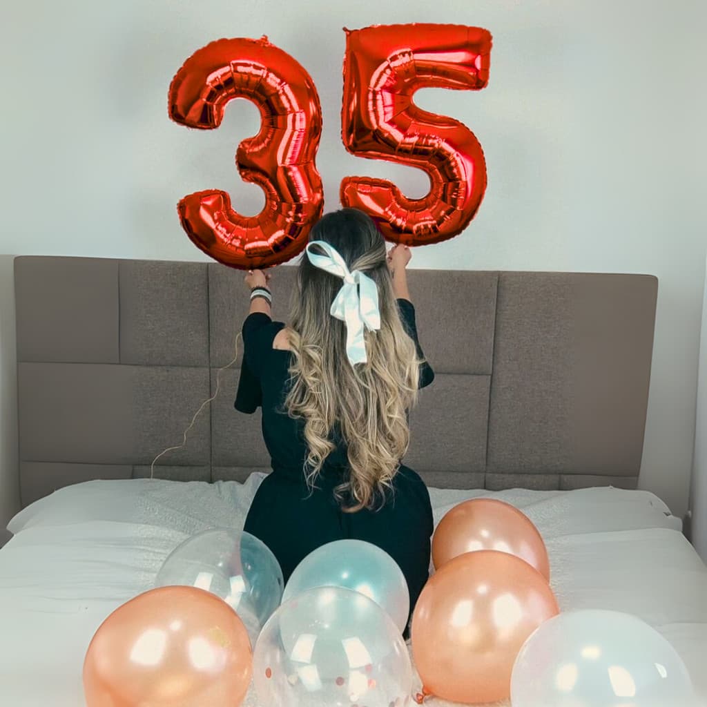 KIT COM 2 BALÕES 40CM BEXIGAS NÚMEROS VERMELHO METALIZADO FESTA ANIVERSARIO DECORAÇÃO