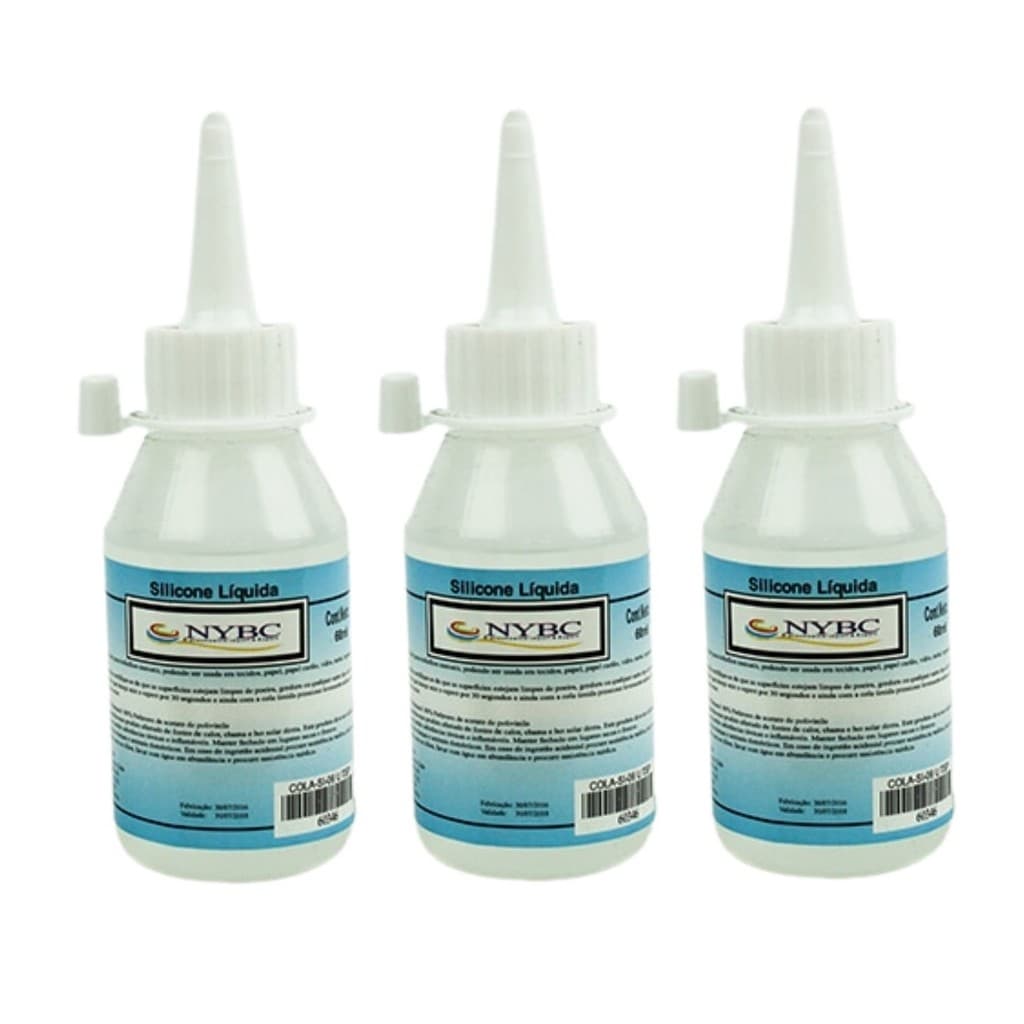 Cola Silicone Liquida Fria 60ml 3 Tubos Artesanatos NYBC Versatilidade Projetos Manuais Transparente