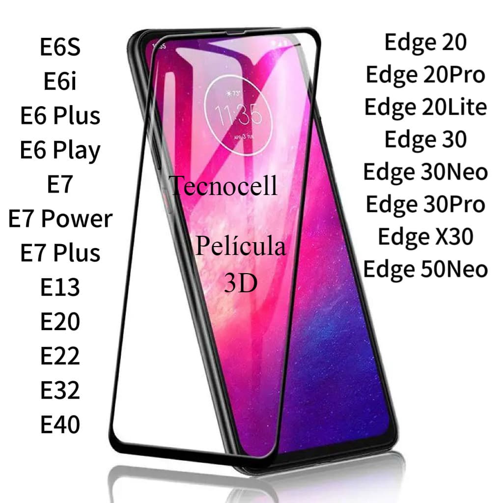Película de Vidro 3D Moto E6 E7 Plus E13 E20 E22 E32 E40 EDGE 20 30 50 Pro Lite Neo