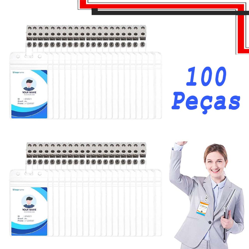 100 conjuntos de porta-crachás de nome com clipe, transparente na etiqueta de nome à prova d'água PVC ID porta-crachá