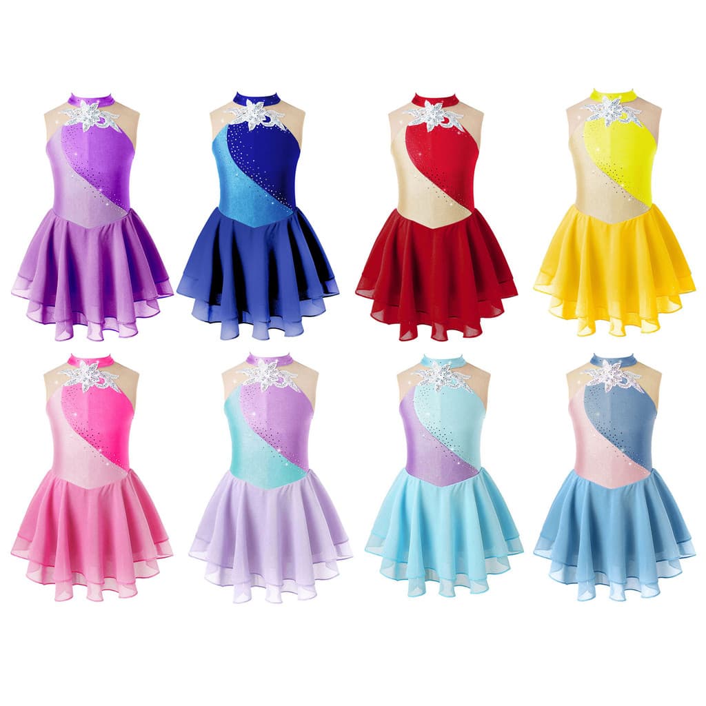 MSemis Crianças Meninas Roupas Elegantes Sem Mangas Gola Redonda Brilhante Strass Lantejoulas Floral Decorado Retalhos P