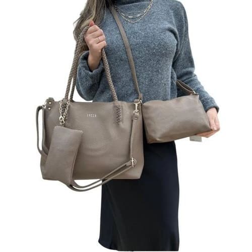 Kit 3 Pecas Bolsa Feminina Casual Estilo Tote Conjunto Caqui