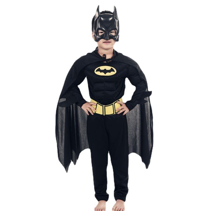 Fantasia de Morcego Vampiro Preto Musculoso para Halloween, Fantasia de Cosplay para Crianças