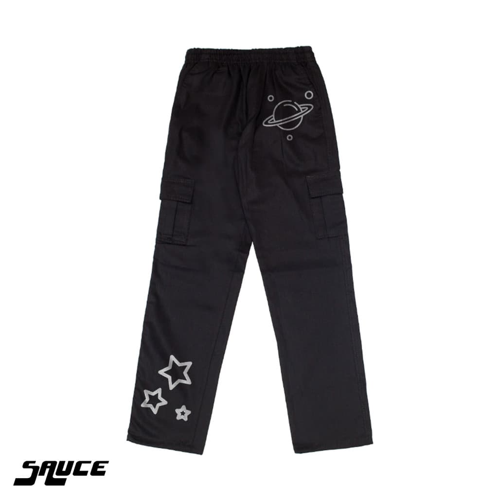 Calça Cargo Planeta E Estrelas Espaço Sarja Streetwear Unisex