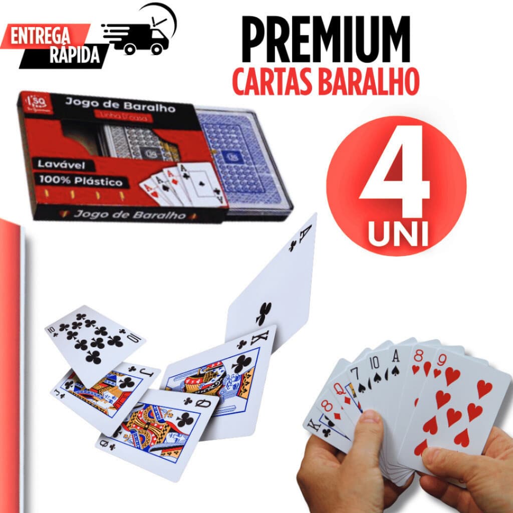 Combo 04 Baralho, Durabilidade e Resistência garantida para seus jogos em família Qualidade Premium