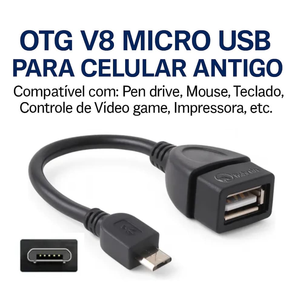 Cabo Otg Para Celular Antigo Usb V8 Micro Usb Android Motorola Samsung Conecte Dispositivos