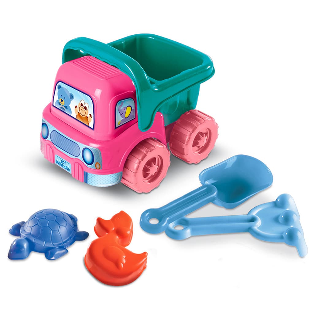 Brinquedo Truck Beach Caminhão Praia Infantil Crianças Areia 6 Peças Sortidas Plástico PlasBrink