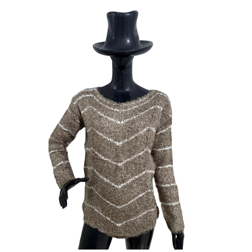 blusa de frio feminina tricô felpudo listrado manga longa suéter aconchegante  REF 8255 TRICO