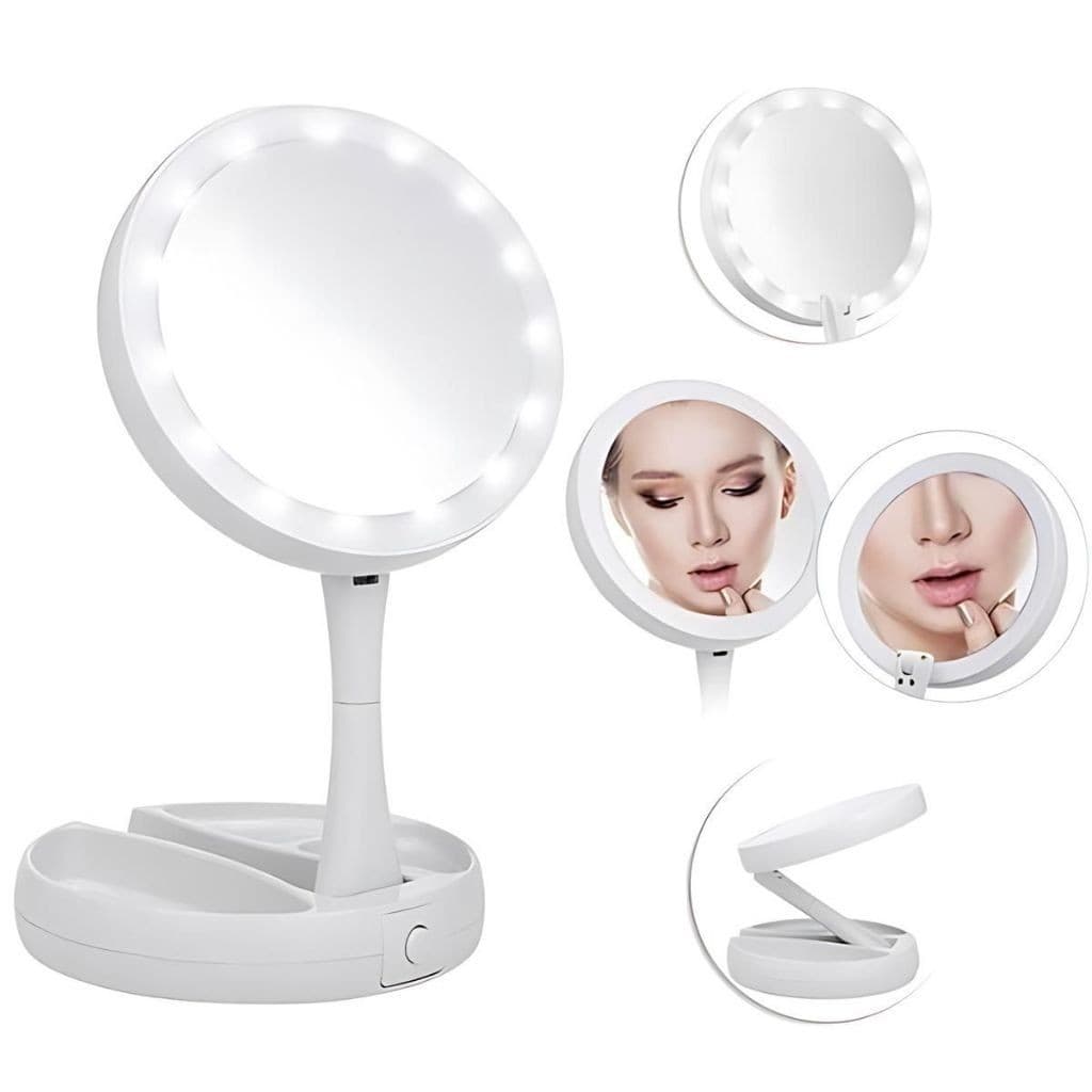 Espelho Maquiagem Led Iluminador Mesa Gira 360 Portátil Cabo USB Redondo ou Retangular