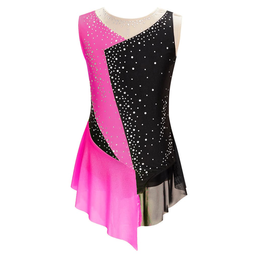Rswnyirn Body Infantil Sem Mangas Com Strass Brilhante E Bloco Colorido Para Dança , Ginástica , Patinação Artística