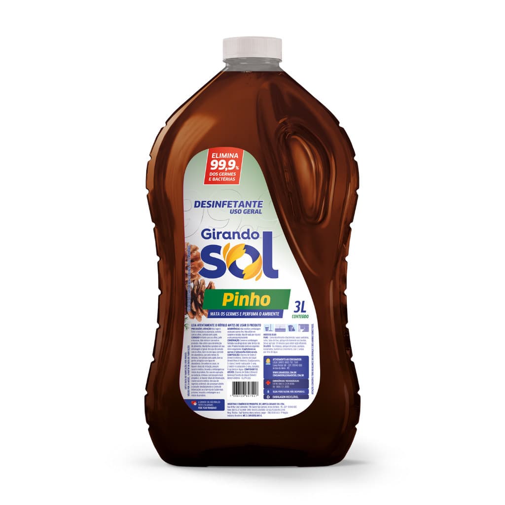 Desinfetante Perfumado Pinho Girando Sol 3L, Desinfetante Líquido De Uso Geral, Marrom, Elimina 99,9% Dos Germes E Bacté
