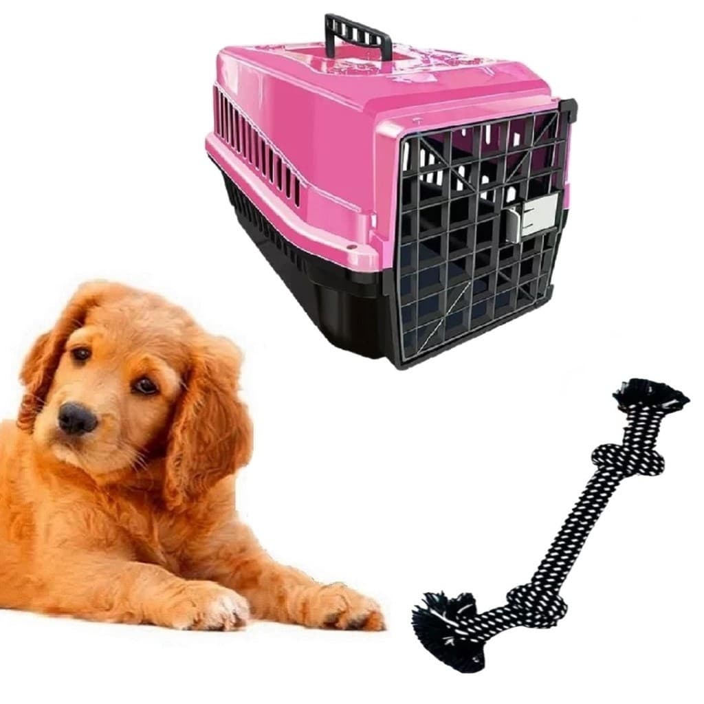 Kit Mordedor Corda Dog Pet + Caixa Transporte Pet N3 Rosa