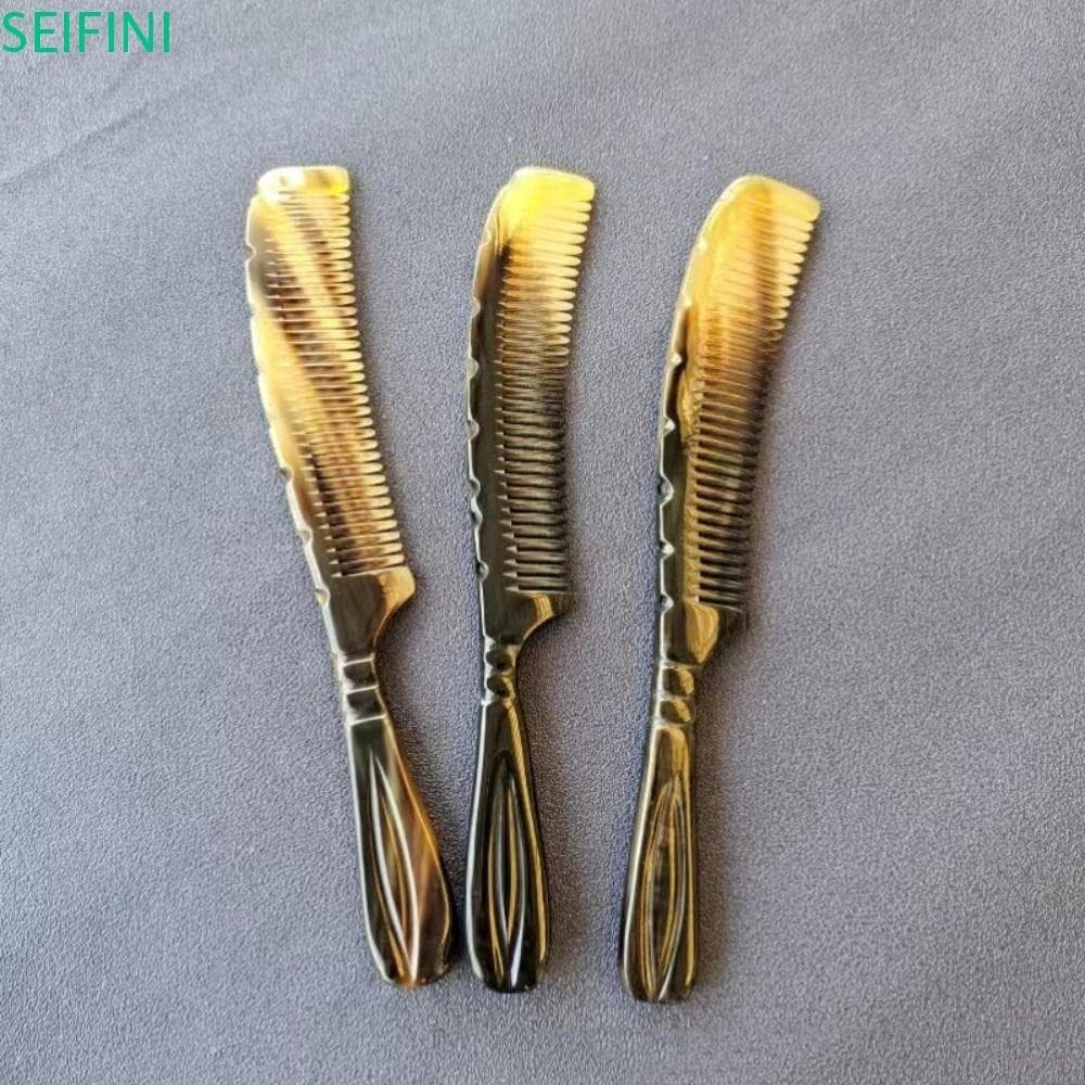 Pente De Massagem De Chifre De Búfalo SEIFINI , Borda Estreita Natural Suave Cabelo Antiestático Para Dentes Finos