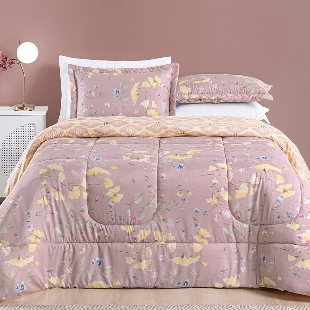 Kit Edredom Coberta King 3 Peças Dupla Face Estampado - Edredom e Dois Porta Travesseiros Com Aba