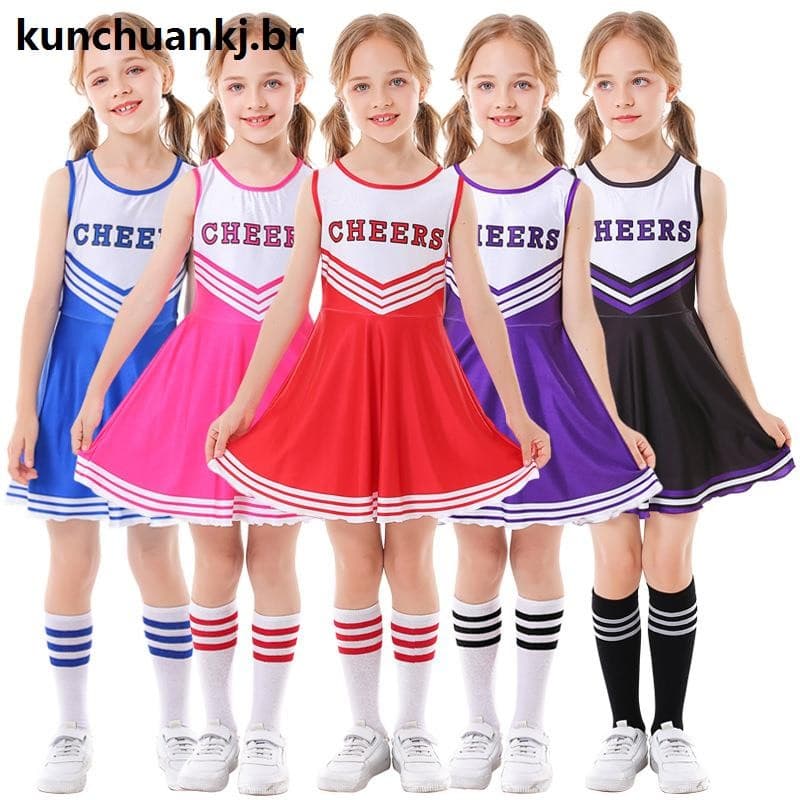 Jogo De Dança De Futebol De Líderes De Torcida Vermelho Vestido De Bebê Cosplay Custume Set Girls Gift XS-XL