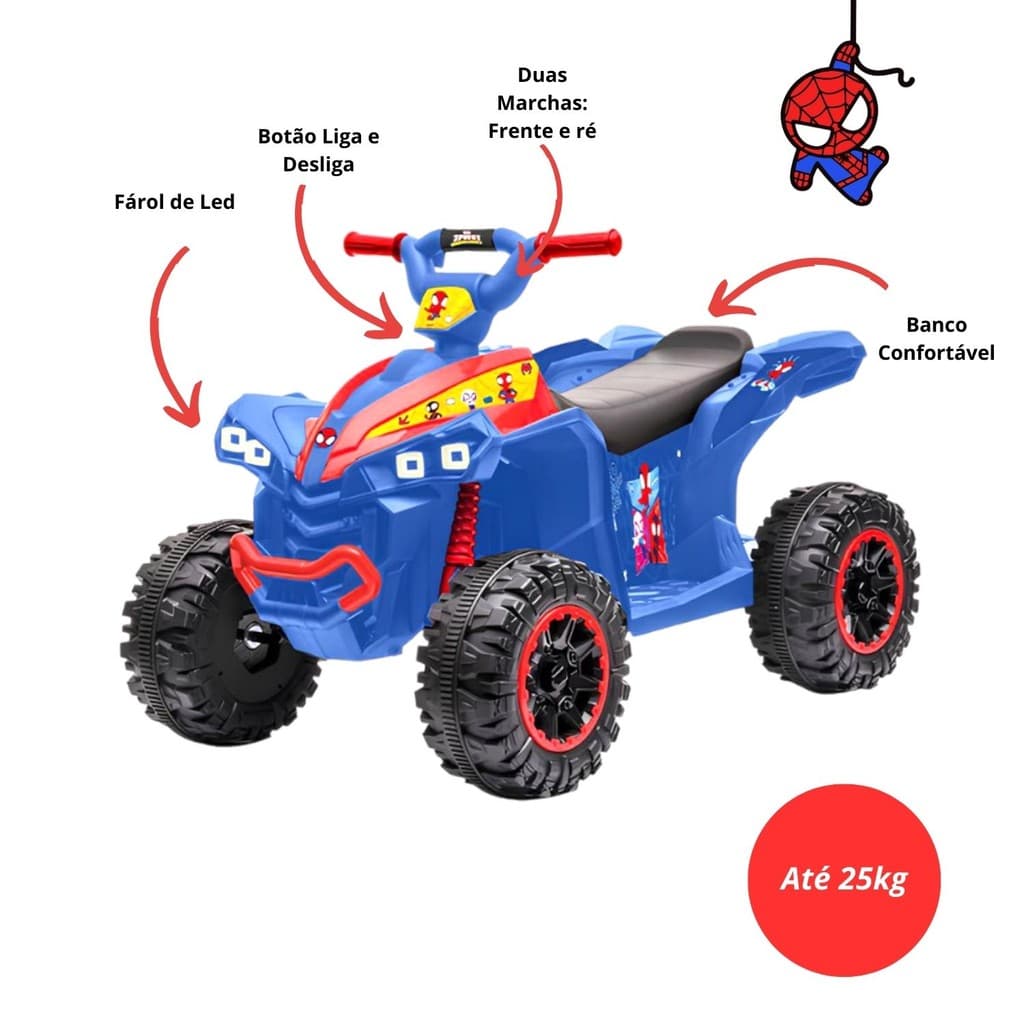 Mini Quadriciclo Elétrico Infantil Spidey Led Disney Marvel