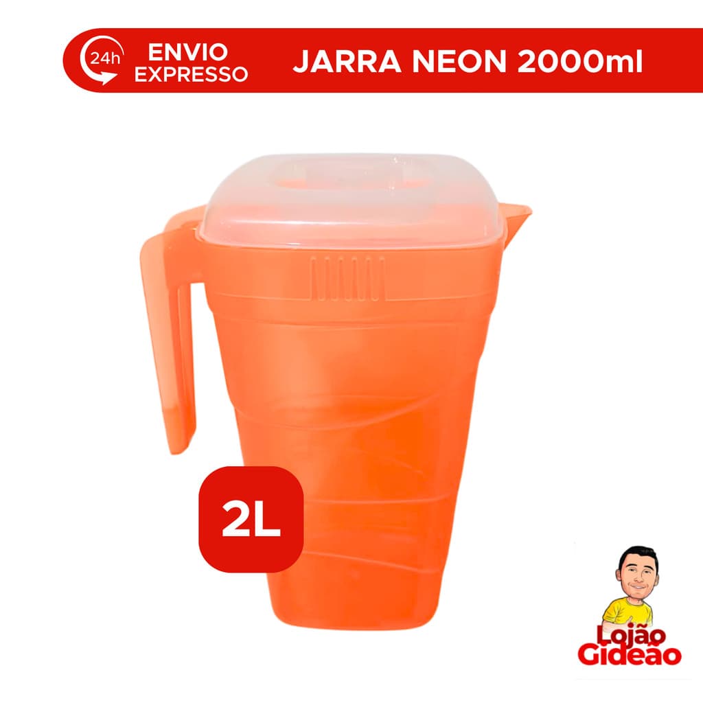 Jarra de 2L Laranja Neon Garrafa Graduada Para Suco Para Agua Bebidas Com Tampa