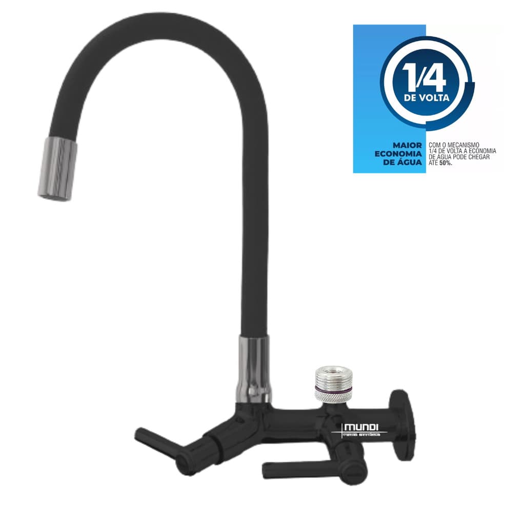 TORNEIRA PAREDE  MAQUINA DE LAVAR LOUÇA E ROUPA OU FILTRO 3/4"  EM ABS - 7163 C80 CORPO PRETO T P