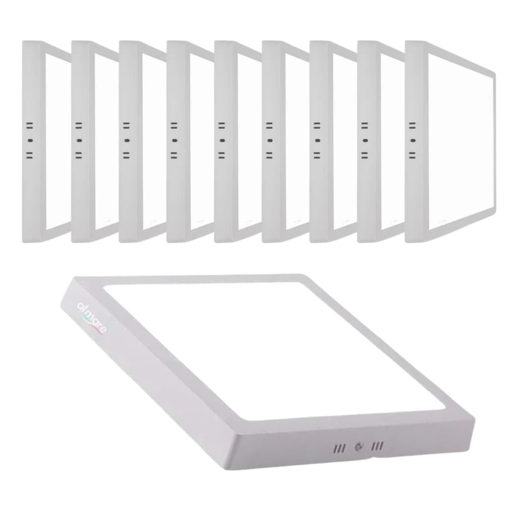 Kit 10 Painel Plafon Sobrepor Led 24w Quadrado Branco Frio 6500k Bivolt