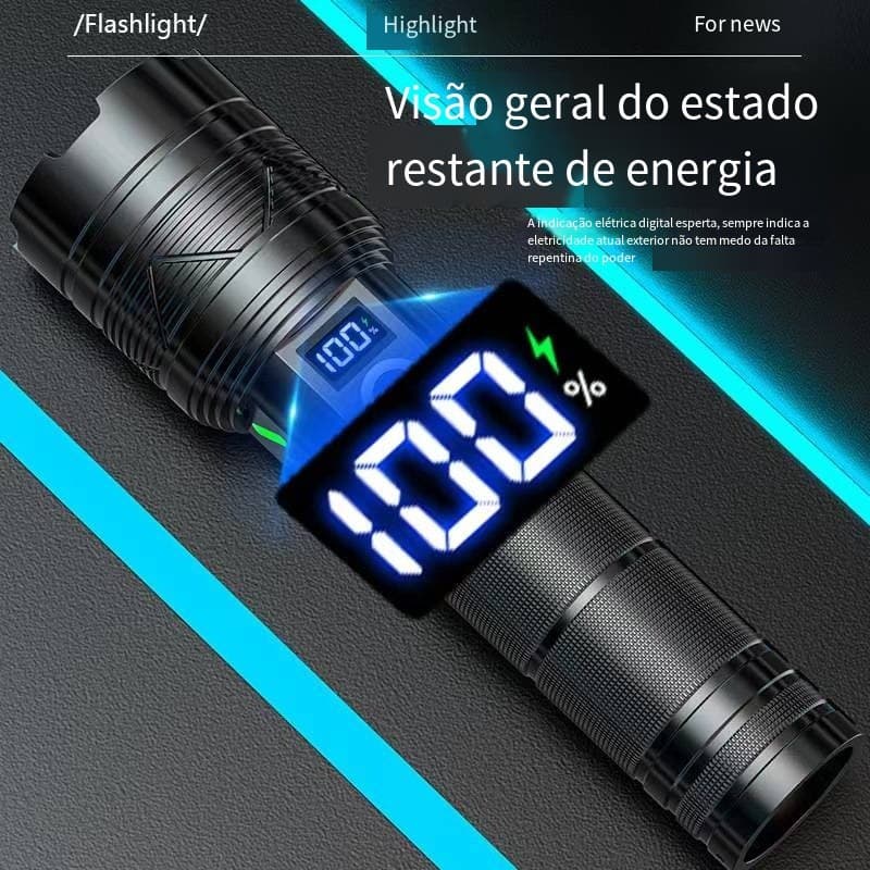 Lanterna Ao Ar Livre Super Longo Tiro Tesouro Recarregável Portátil LCD Lanterna