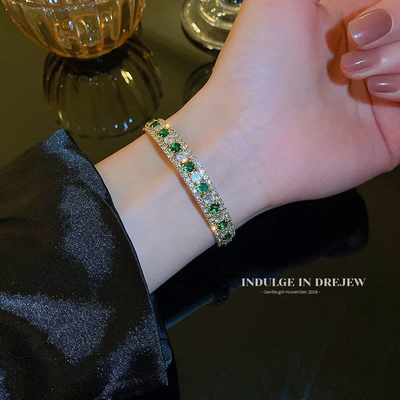 Pulseira verde diamante luz luxo High-End temperamento pulseira 2024 novo estilo na moda nicho Design ins estilo jóias