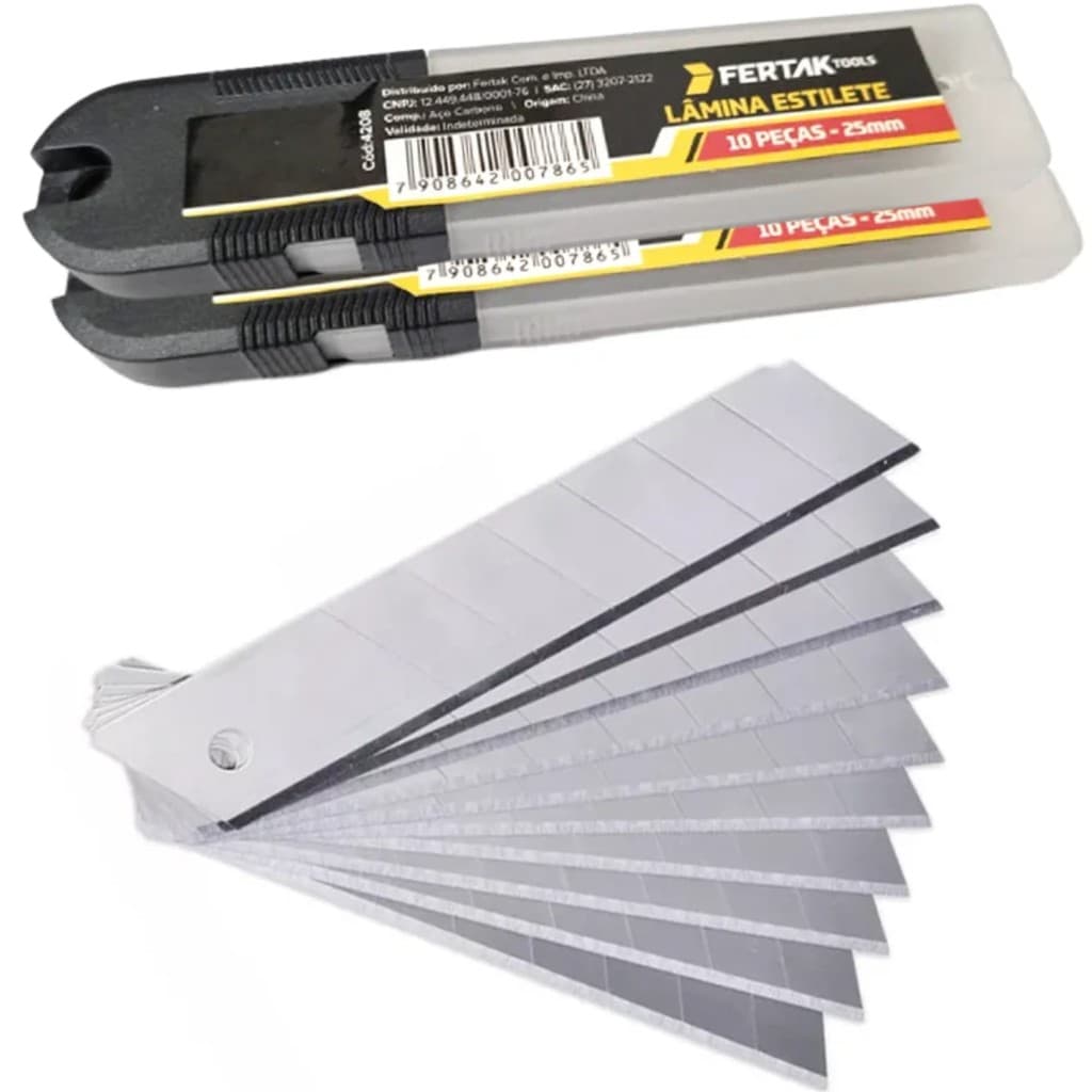 Kit Lâmina Para Estilete 25mm 20 Peças Fertak Lâmina Larga de Reposição Cortador Reforçado Oficina Casa