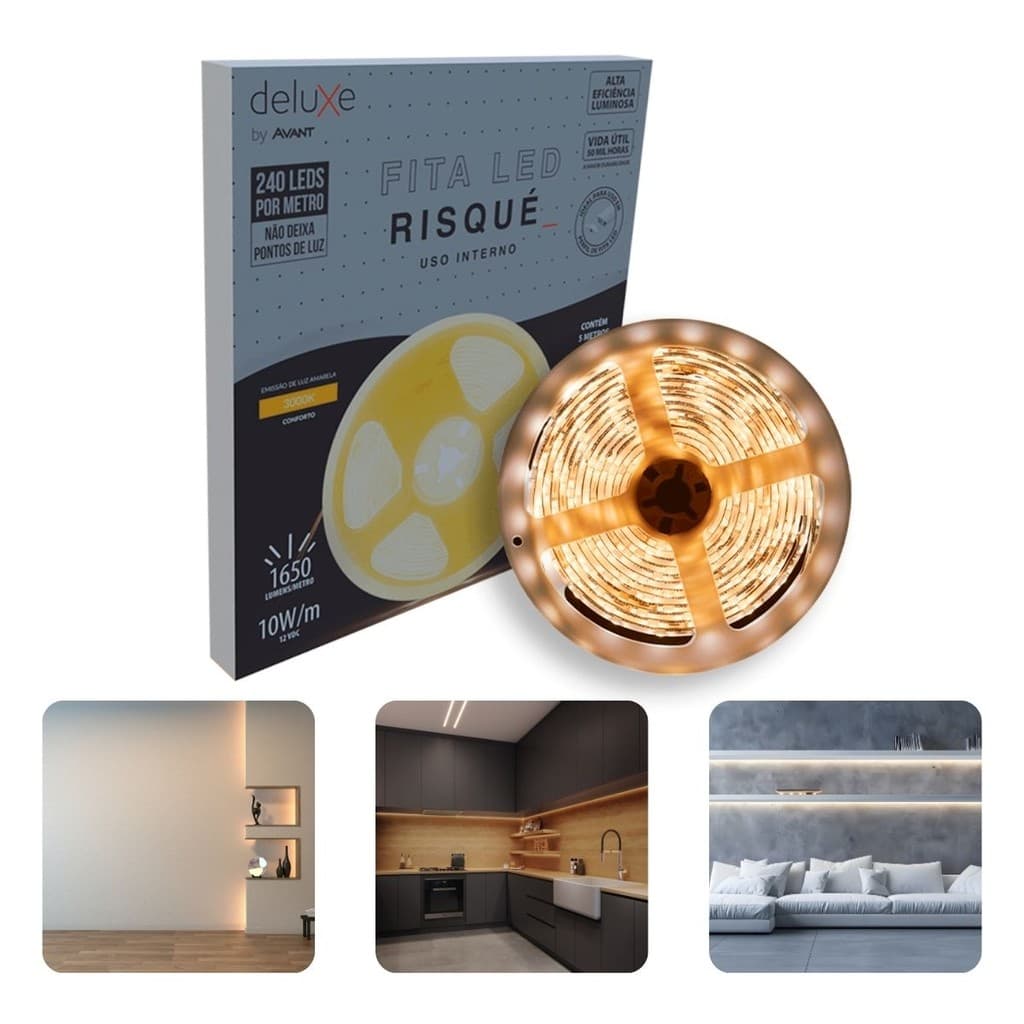 Fita de Led para Sanca Gesso 10w/m 240Leds Branco Quente 3000k