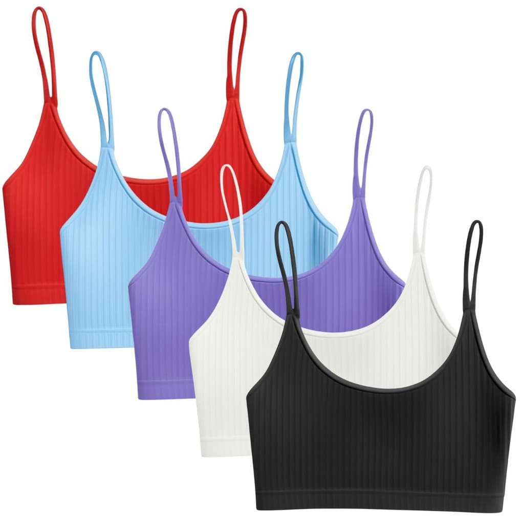 Kit 5 Cropped Básico Confortável Top Sem Bojo Canelado Alcinha Feminino Academia Fitness Liso