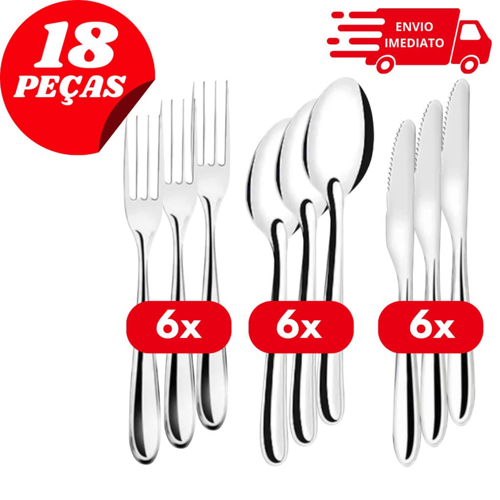 Jogo de Talheres Inox 18 Peças 6 Garfos 6 Facas 6 Colheres