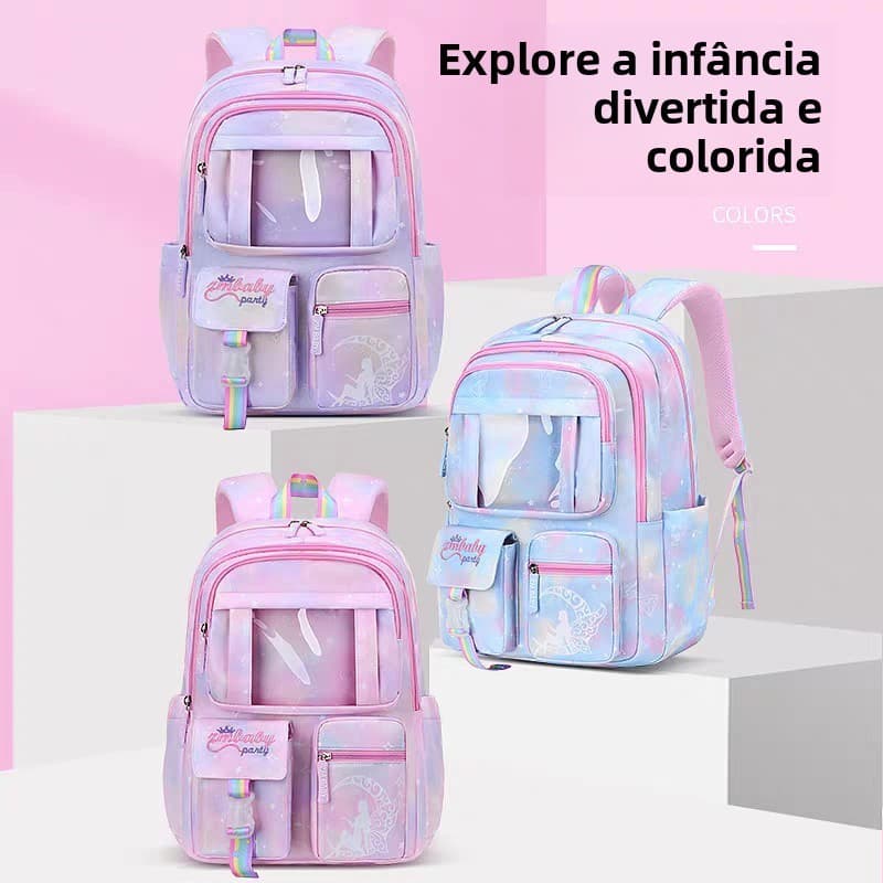 Mochila escolar grande capacidade para meninas Princesas Reforçada Leve